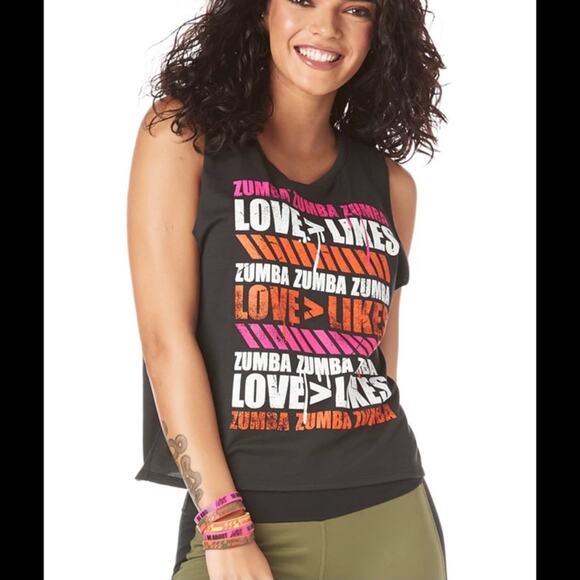 NEW Zumba SZ X-Small Love Over Likes Workout Tank Top Black - Picture 1 of 8